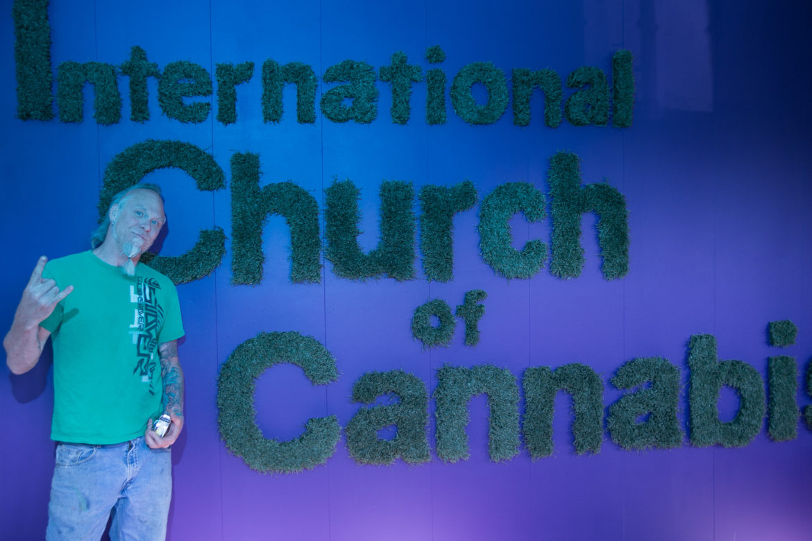 Dave Bouge presents the logo for the International Church of Cannabis he created