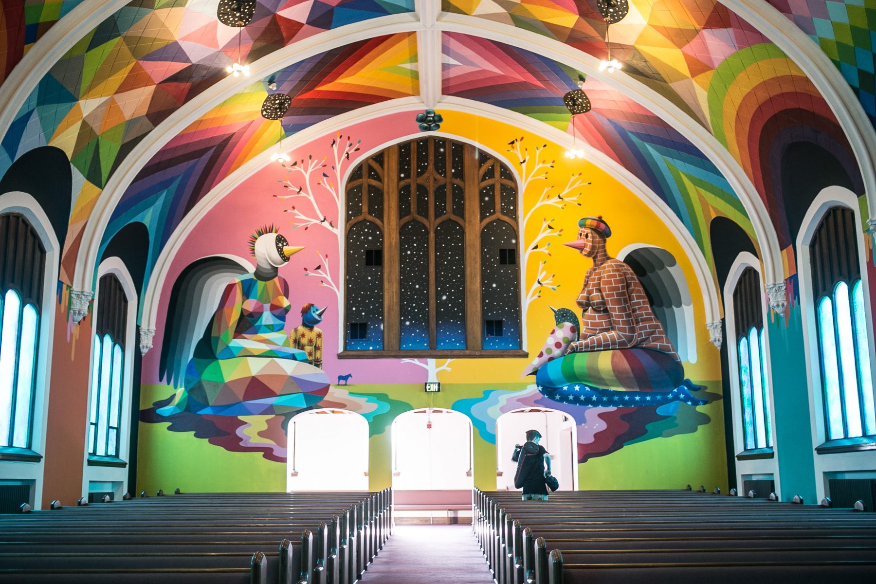 Okuda mural at International Church of Cannabis in Denver Colorado